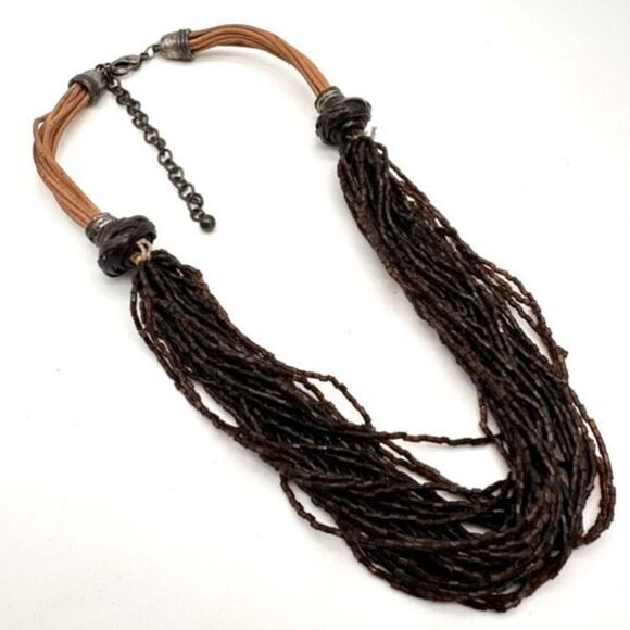 Chico’s black beaded layered multi-strand twisted necklace leather cord Chunky - Picture 11 of 11